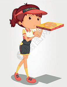 披萨女孩青少年育肥生长食物艺术孩子送货女性工作盒子图片