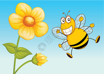 a 蜜蜂昆虫绘画天空雏菊树叶生物植物叶子花园卡通片图片