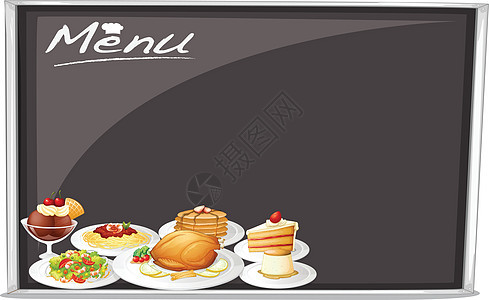 黑板上的菜单盘子小吃展示卡通片食品营养糕点食物草图屏幕图片