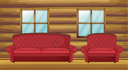 红沙发和木房的椅子图片