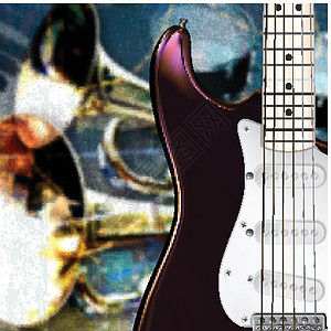 带电吉他的爵士摇滚背景爵士摇滚背景乐器文化爵士乐框架吉他象牙喇叭插图旋律笔记图片