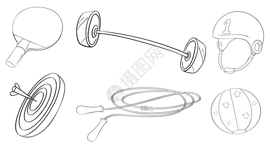 运动和游戏设备击剑球形绳索网球健身房球拍肩膀素描草图赛车图片