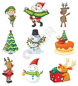 圣诞设计精灵卡通片绘画喜悦松树雪人驯鹿矮人派对木偶图片