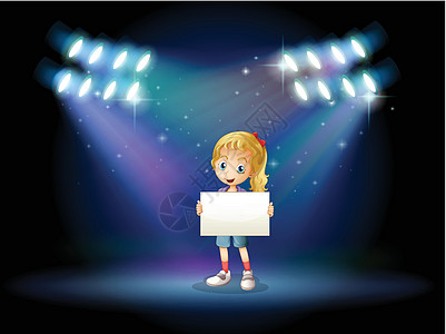 一个舞台 一个年轻女孩拿着空标牌图片