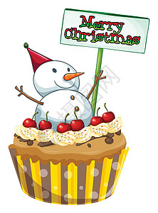 一个纸杯蛋糕 带有圣诞节标志和一个雪人图片