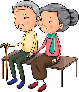 旧夫妇女性长椅头发妻子家庭包子浪漫皱纹情人绘画图片