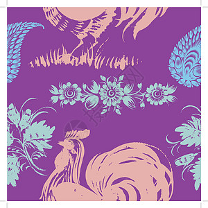 无缝模式帆布公鸡植物正方形阴影墙纸叶子网络地毯针织图片