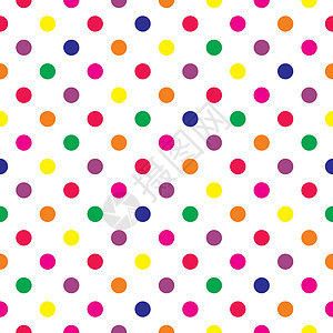 无缝矢量模式或白底彩色粉红色 绿色 黄色和蓝色波尔卡圆点的瓷砖纹质图片