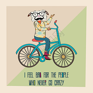 印有骑自行车的书呆子绵羊短裤海报乐趣插图卡通片标题运动骑术旅行打印帽子文化图片