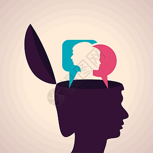 思考概念说明     人脑 有男女面孔蓝色战略头脑知识吸引力女性创造力智力工程师插图图片
