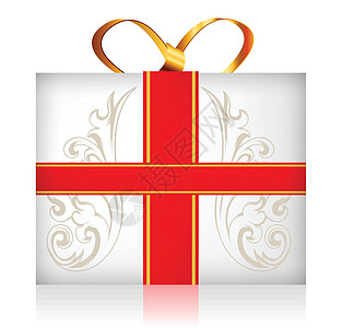 带有金丝结首的礼品盒图像数字红色假期静物庆典礼品生日礼物白色包装纸图片
