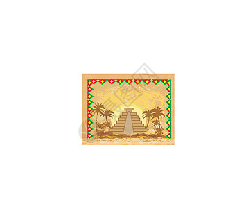 墨西哥的历史地标金字塔建筑学废墟卡通片古董宗教棕榈插图图片