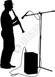 剪影音乐家演奏单簧管 矢量图演员男性帽子乐器演奏家练习头发麦克风插图音乐家图片