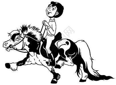 骑雪特兰小马的卡通男孩漫画马术牧场骑术农场运动童年训练插图男生图片