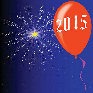 2015年新年快乐庆典艺术插图焰火红色艺术品派对绘画卡片气球图片