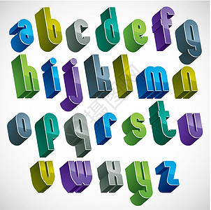 3d 彩色字母表 蓝色和绿色的立体字体背景图片