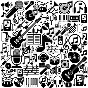 一组音乐元素 矢量的黑色孤立音乐图标图片