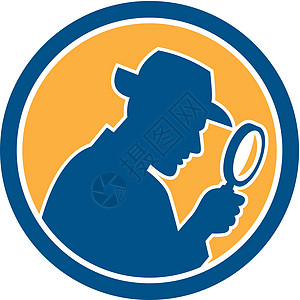 侦探控股 放大镜环雷特罗放大镜帽子插图套装警察艺术品圆圈男性男人警官图片