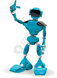 蓝机器人自动化塑料男人金属机械反射电子人蓝色展示插图图片