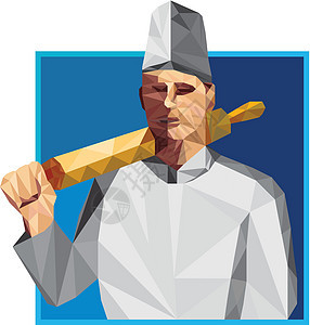 厨师滚平低多边形滚筒折纸测量食品面包师男性插图擀面杖正方形肩膀背景图片