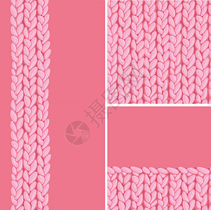 粉色的一组由三条针织纺织编织无缝模式和背景组成图片