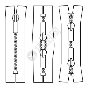 白色背景上孤立的Ziper类型矢量说明金属黑色紧固件裁缝服饰插图压缩牙齿方案纺织品图片