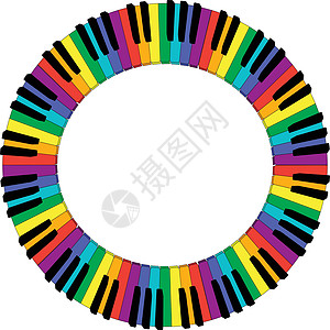 圆彩的钢琴键盘框架水平笔记体积等距绘画圆形钥匙音乐插图图片