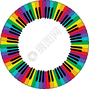 圆彩的钢琴键盘彩虹娱乐艺术黑色绘画音乐钥匙合成器指法框架图片