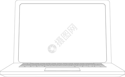 有线框架打开的笔记本电脑 前视图 矢量插图剪贴机动性绘画草图屏幕技术键盘白色空白剪影图片