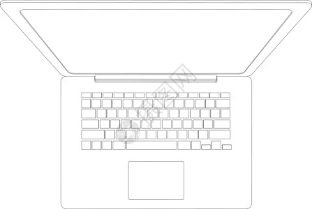 线框打开笔记本电脑的绘图 顶部视图 矢量插图剪影黑色屏幕键盘剪贴绘画空白电子白色机动性图片