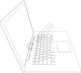 有线框架打开的笔记本电脑 前视图 矢量插图剪贴绘画白色技术屏幕剪影草图监视器电子黑色图片