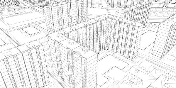 电线框架建筑小区高层建筑居住公寓楼街道城市工程草图绘画图片