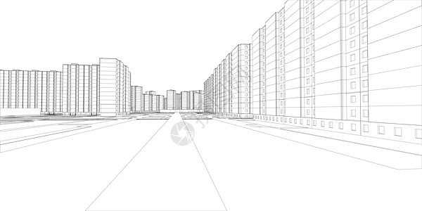 电线框架建筑和街道小区高层建筑草图城市绘画公寓楼工程居住图片