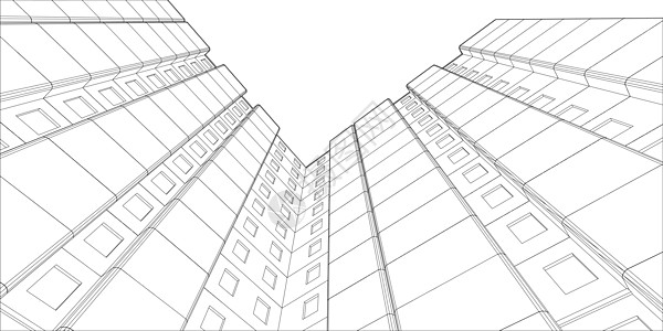电线框架建筑 从下往上查看 矢量城市公寓楼绘画工程高层建筑小区居住街道草图图片