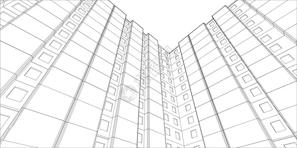 电线框架建筑 从下往上查看 矢量公寓楼居住草图街道绘画城市高层建筑工程小区图片