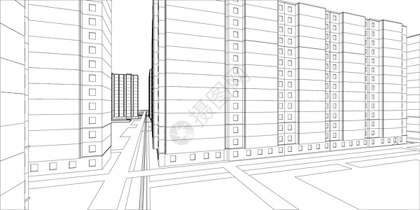 电线框架建筑小区工程绘画城市草图公寓楼高层建筑街道居住图片