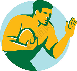 橄榄球玩家 Fend 特写圆环 Retro男性跑步联盟抵挡运动抵御圆圈插图游戏艺术品图片