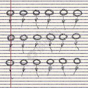 在一整页纸上插花的插图内衬艺术品家庭作业床单蓝色笔记纸白色笔记学校条纹图片