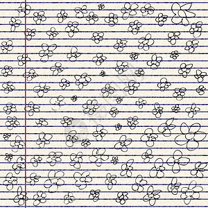 在一整页纸上插花的插图记事本内衬家庭作业学校笔记纸蓝色软垫白色备忘录艺术品图片