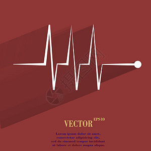 使用长阴影和文字空间的平坦现代网络按钮 W心电图医疗心脏病学作品展示图表音乐生理韵律梗塞图片