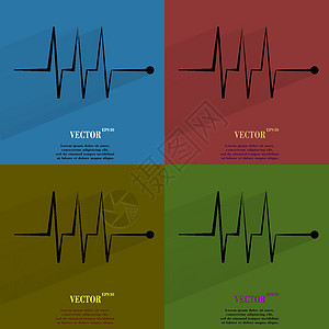 颜色设置心脏节奏 使用长阴影和文字空间的平坦现代网络按钮插图作品测试循环医疗诊所生理音乐梗塞展示图片