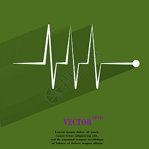 使用长阴影和文字空间的平坦现代网络按钮 W图表循环测试音乐心脏病学韵律插图展示梗塞生理图片