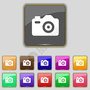 相片相机图标符号 设置为您网站的11个彩色按钮 矢量图片