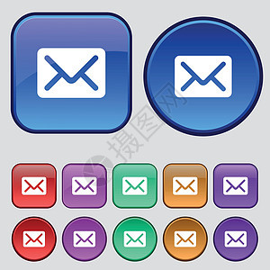 邮件 信封 字母图标符号 一套12个旧按钮用于设计 矢量地址邮寄文档床单办公室邮政空白邮票网络明信片图片