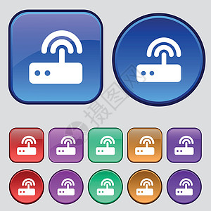 Wifi 路由器图标符号 一组12个旧按钮用于设计 矢量图片