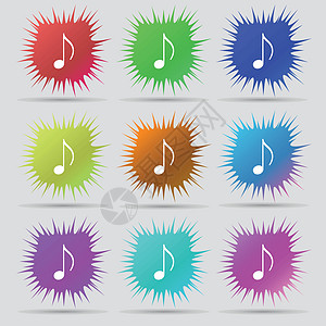 音符 音乐 铃声图标符号 一组由9个原始针头按钮组成 矢量旋律玩家光盘娱乐制作者插图气氛吉他软件笔记图片