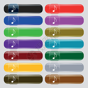 音乐音符 音乐 铃声图标符号 大套16个彩色现代按钮用于设计 矢量电话立体声播放网络记录收音机音乐播放器互联网笔记娱乐图片