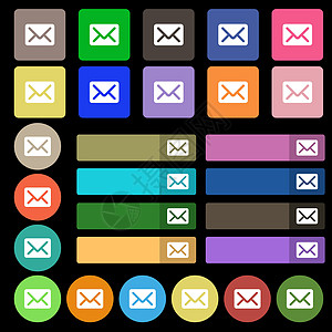 邮件 信封 字母图标符号 从 27 个多色平板按钮中设置邮政文档互联网邮票明信片空气邀请函电子邮件空邮商业图片