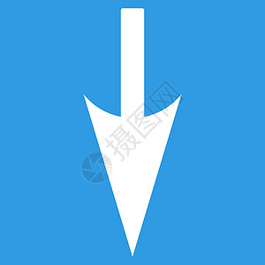 尖锐向下箭头平面白颜色图标穿透力背景导航运动失败光标蓝色血统箭头轴字形图片