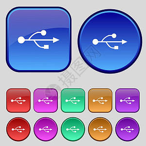 USB 图标符号 您设计时有一套12个长效按钮 矢量插头指示牌通讯电子存储磁盘技术电缆硬件适配器图片